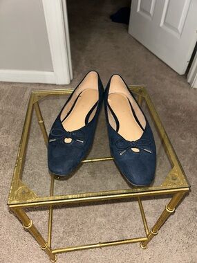 Nordstrom Navy Suede Pointed Toe Ballet Flats with Bow